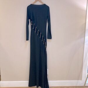 Mapale Black Long Sleeve Chain Wrap Around Detail Maxi Dress w/side slit